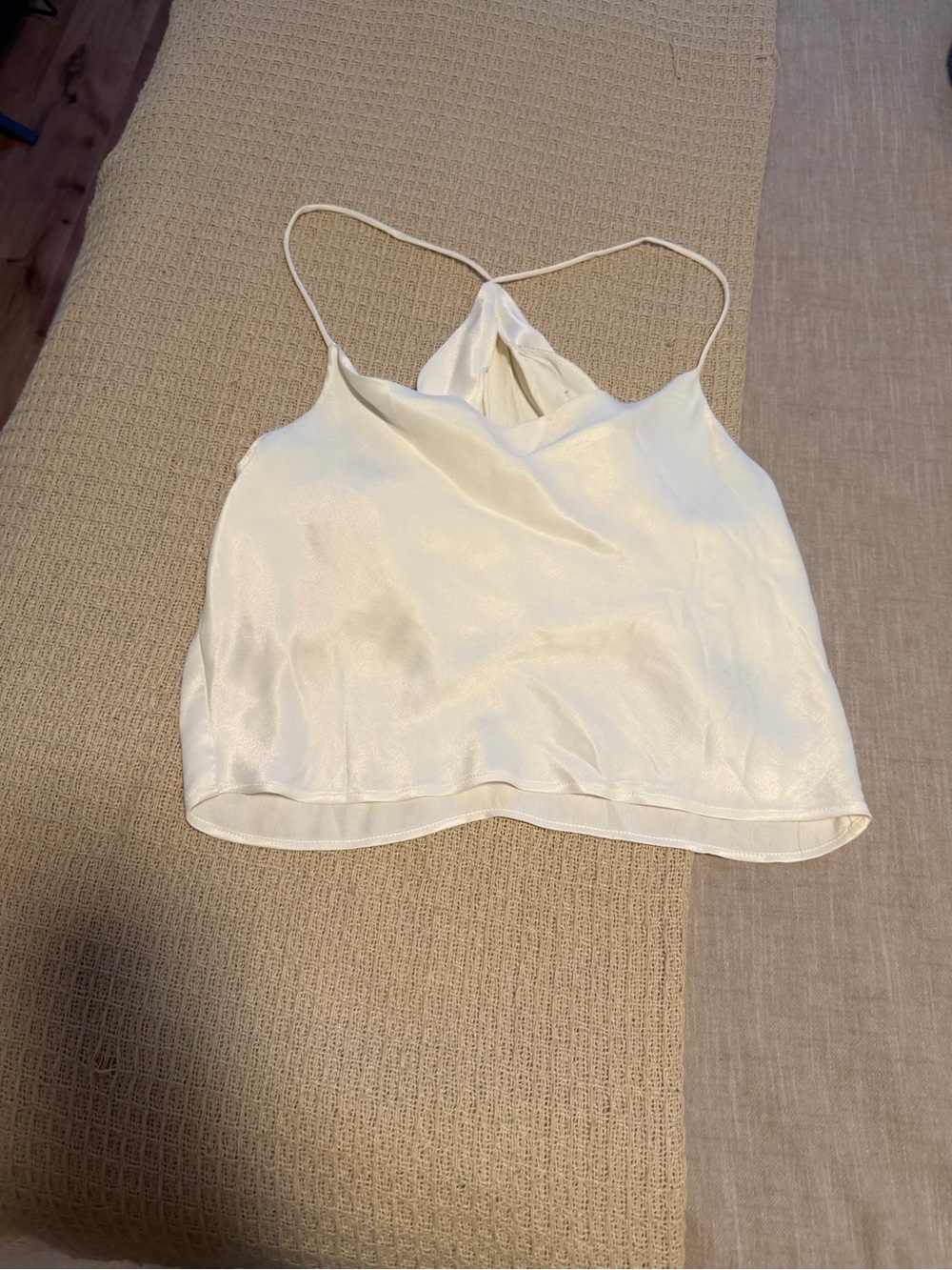 Zara Satin Scoop Neck Cami Tank Top - White
